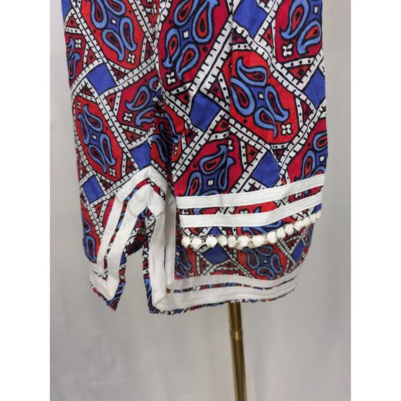 Talbots Paisley Tunic Top Womens Small 3/4 Sleeve Patriotic Red White Blue Shirt - Picture 6 of 11